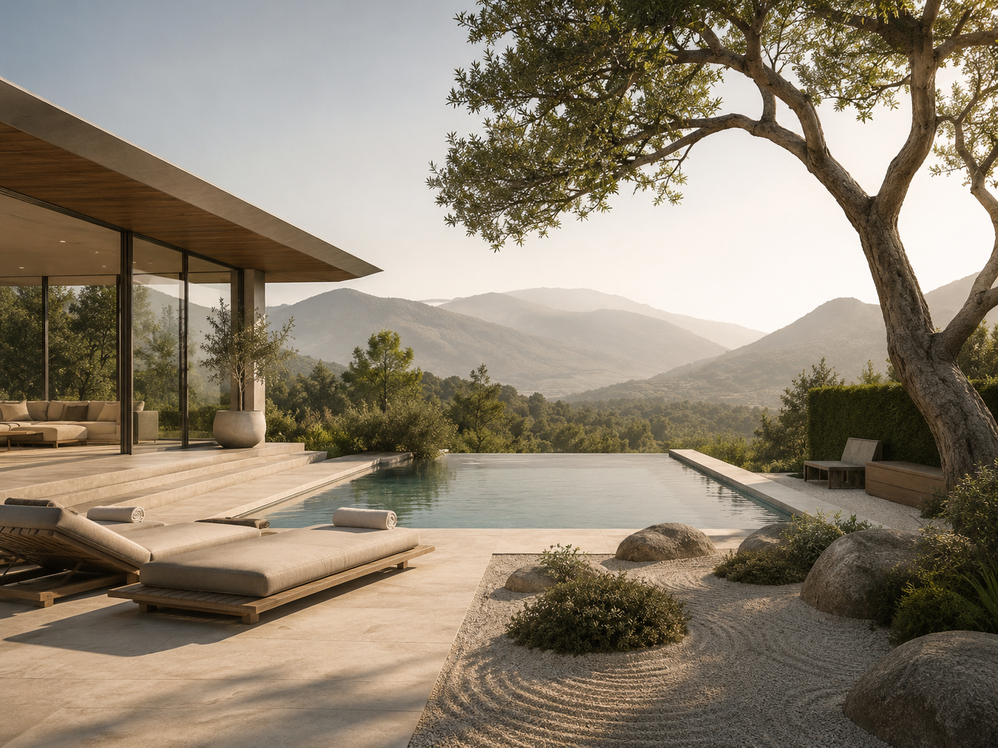 Calm terrace beside a pool
